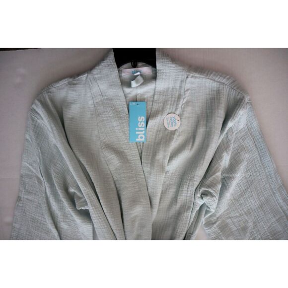 Bliss BS7185D Women's Sz L/XL Light Green Zen Garden 100% Cotton Spa Robe - Picture 8 of 10